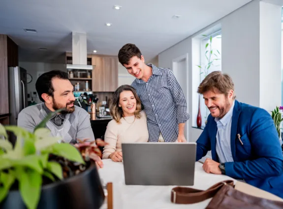 Finance advisor talking to family at home